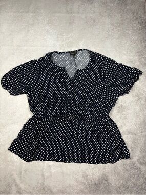 Lane Bryant Peplum Blouse Womens 20 Navy White Geometric Flutter Sleeve Top